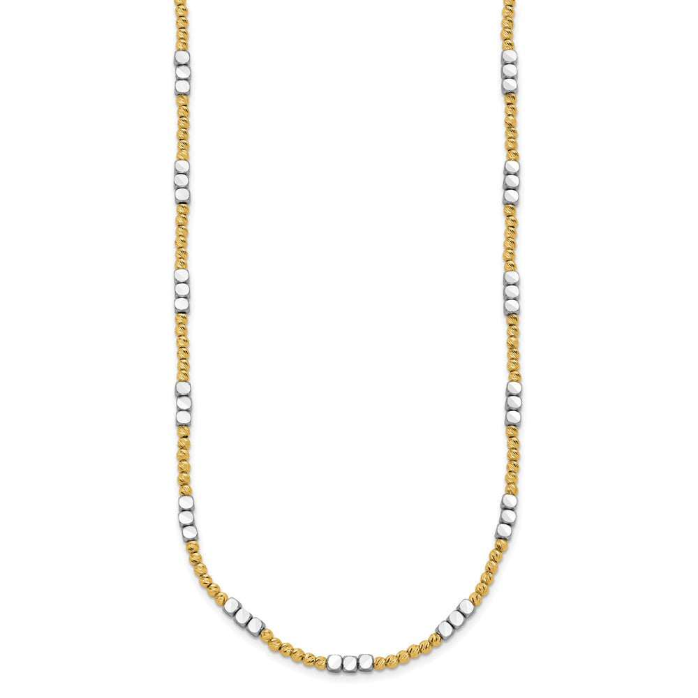 14K Two-tone Diamond-cut Round and Square Beaded 18 inch Necklace