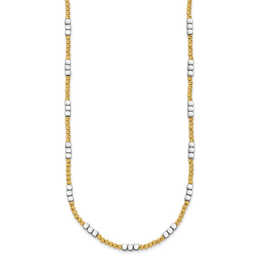 14K Two-tone Diamond-cut Round and Square Beaded 18 inch Necklace