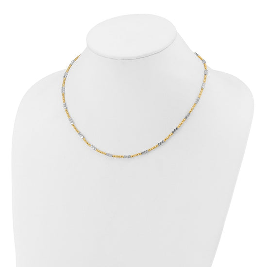 14K Two-tone Diamond-cut Round and Square Beaded 18 inch Necklace