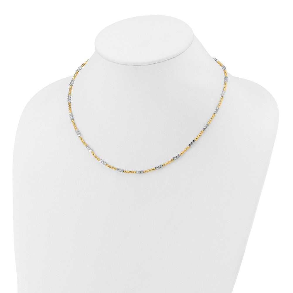 14K Two-tone Diamond-cut Round and Square Beaded 18 inch Necklace