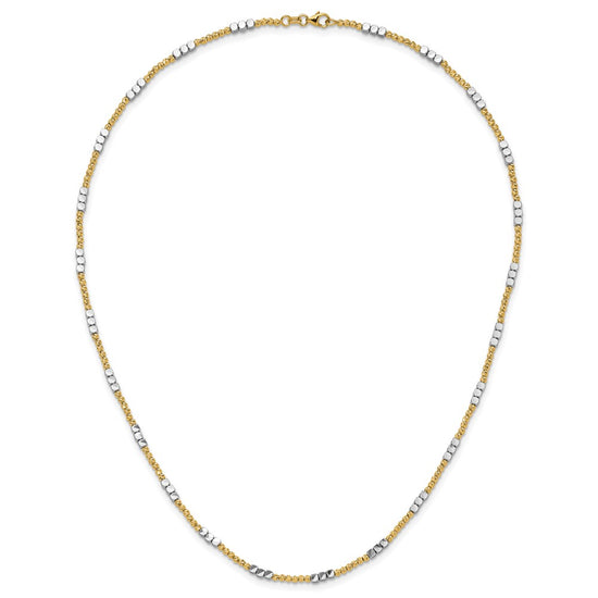 14K Two-tone Diamond-cut Round and Square Beaded 18 inch Necklace