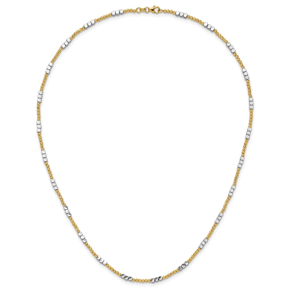 14K Two-tone Diamond-cut Round and Square Beaded 18 inch Necklace