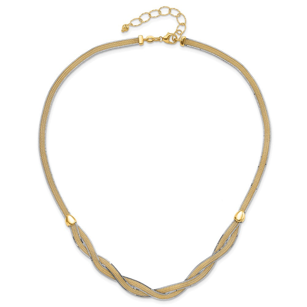 14k Two-tone 17in w/2in Ext. Mesh Necklace