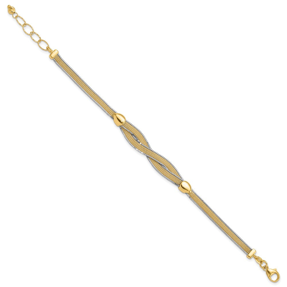 14k Two-tone 6.75in w/1in Ext. Mesh Bracelet