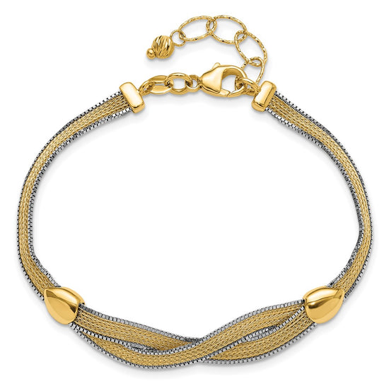 14k Two-tone 6.75in w/1in Ext. Mesh Bracelet