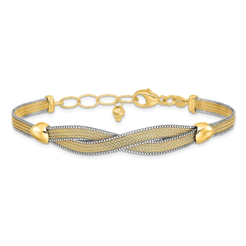 14k Two-tone 6.75in w/1in Ext. Mesh Bracelet