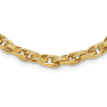 14K Polished and Grooved 6mm Fancy Oval Link 18 inch Necklace