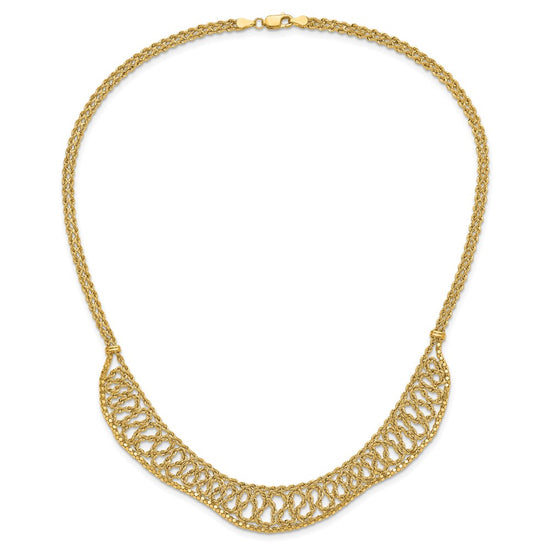 14K Diamond-cut Braided Rope Chain Fancy Front Drape 17.25 inch Necklace