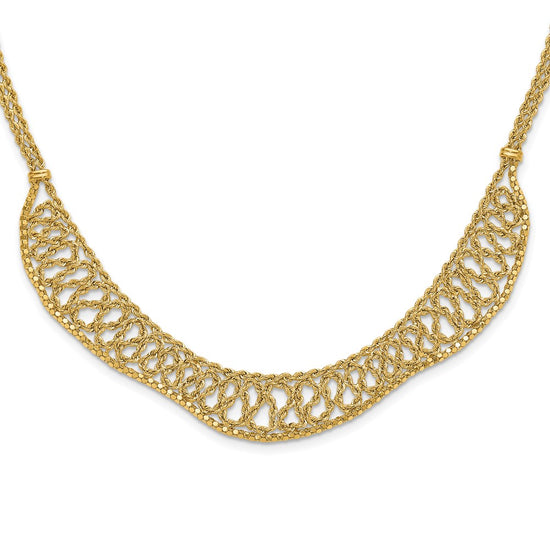 14K Diamond-cut Braided Rope Chain Fancy Front Drape 17.25 inch Necklace