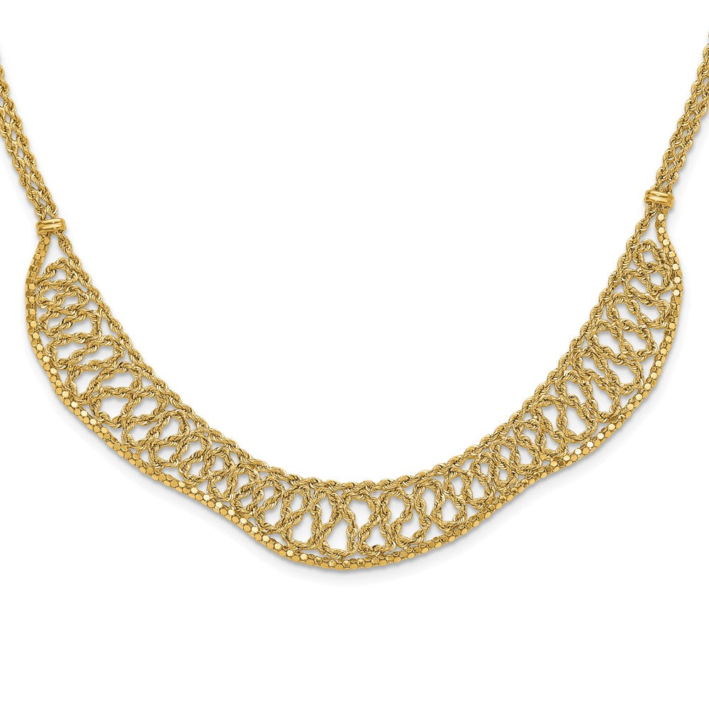 14K Diamond-cut Braided Rope Chain Fancy Front Drape 17.25 inch Necklace