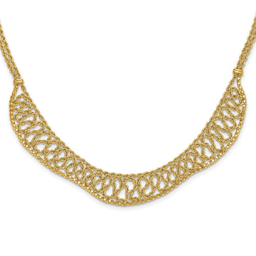 14K Diamond-cut Braided Rope Chain Fancy Front Drape 17.25 inch Necklace