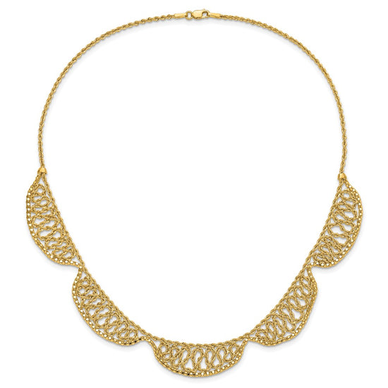 14k Polished and D/C Fancy 17in Necklace