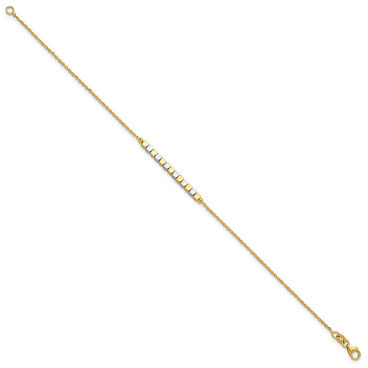 14K Two-tone Square Beaded 7.5 inch Bracelet