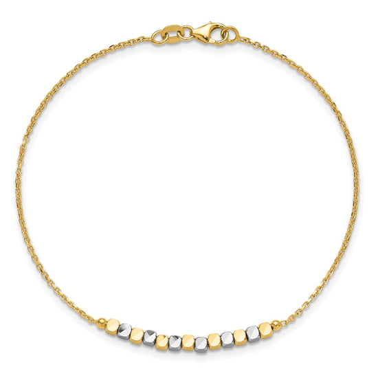 14K Two-tone Square Beaded 7.5 inch Bracelet