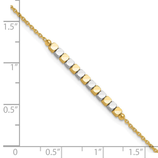 14K Two-tone Square Beaded 7.5 inch Bracelet