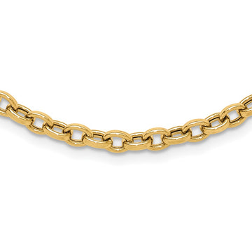 14K Polished 4.25mm Fancy Oval Cable Link 17.5 inch Necklace