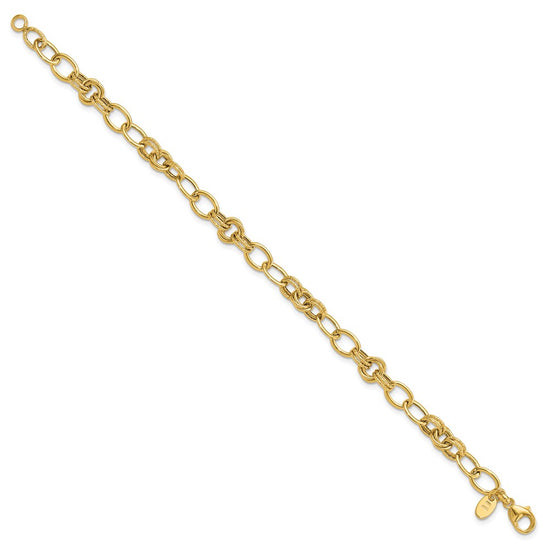 14k Polished and Textured Fancy Link Bracelet