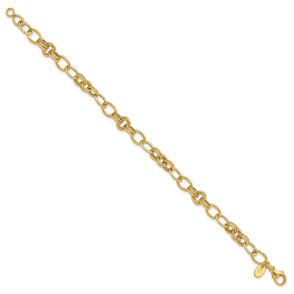 14k Polished and Textured Fancy Link Bracelet
