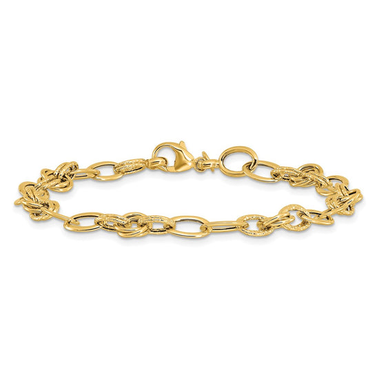 14k Polished and Textured Fancy Link Bracelet