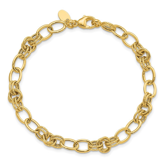 14k Polished and Textured Fancy Link Bracelet