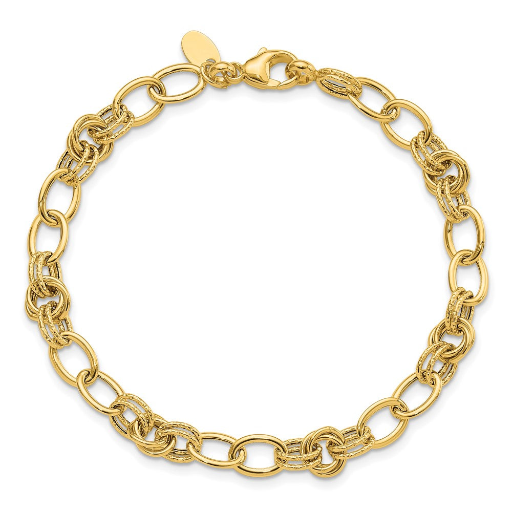 14k Polished and Textured Fancy Link Bracelet