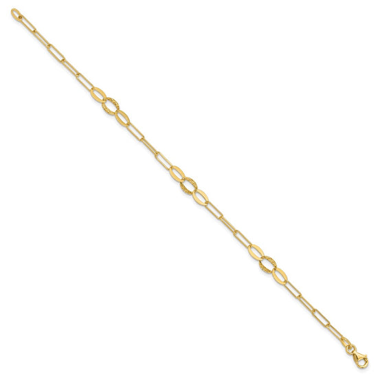 14K Diamond-cut Oval and Paperclip Link 7.25 inch Bracelet