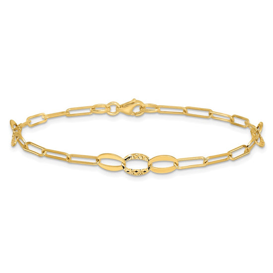 14K Diamond-cut Oval and Paperclip Link 7.25 inch Bracelet