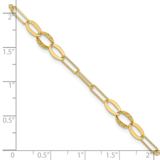 14K Diamond-cut Oval and Paperclip Link 7.25 inch Bracelet
