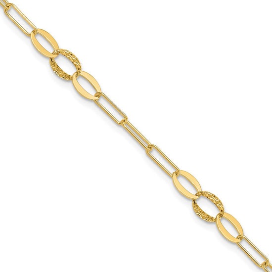 14K Diamond-cut Oval and Paperclip Link 7.25 inch Bracelet