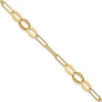 14K Diamond-cut Oval and Paperclip Link 7.25 inch Bracelet