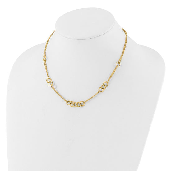 14K Polished Linked Circles with Chain 5-Station 17 inch Necklace