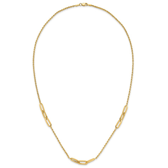 14K Polished Oval Link and Diamond-cut Rope 3-Station 20.25 inch Necklace