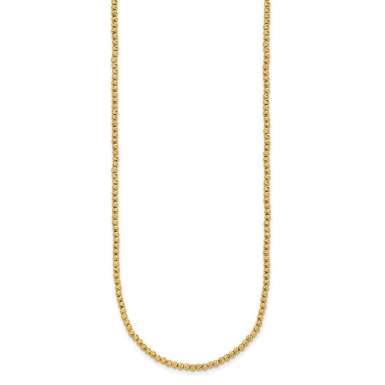 14K Polished and Diamond-cut Round Beaded 18 inch Necklace