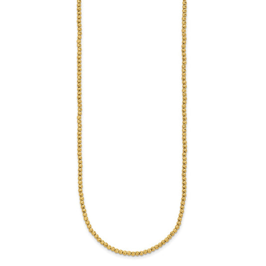 14K Polished and Diamond-cut Round Beaded 18 inch Necklace