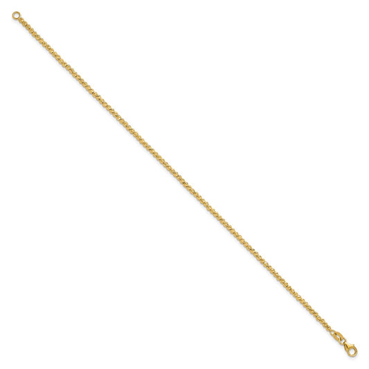 14K Polished and Diamond-cut Round Beaded 7.5 inch Bracelet