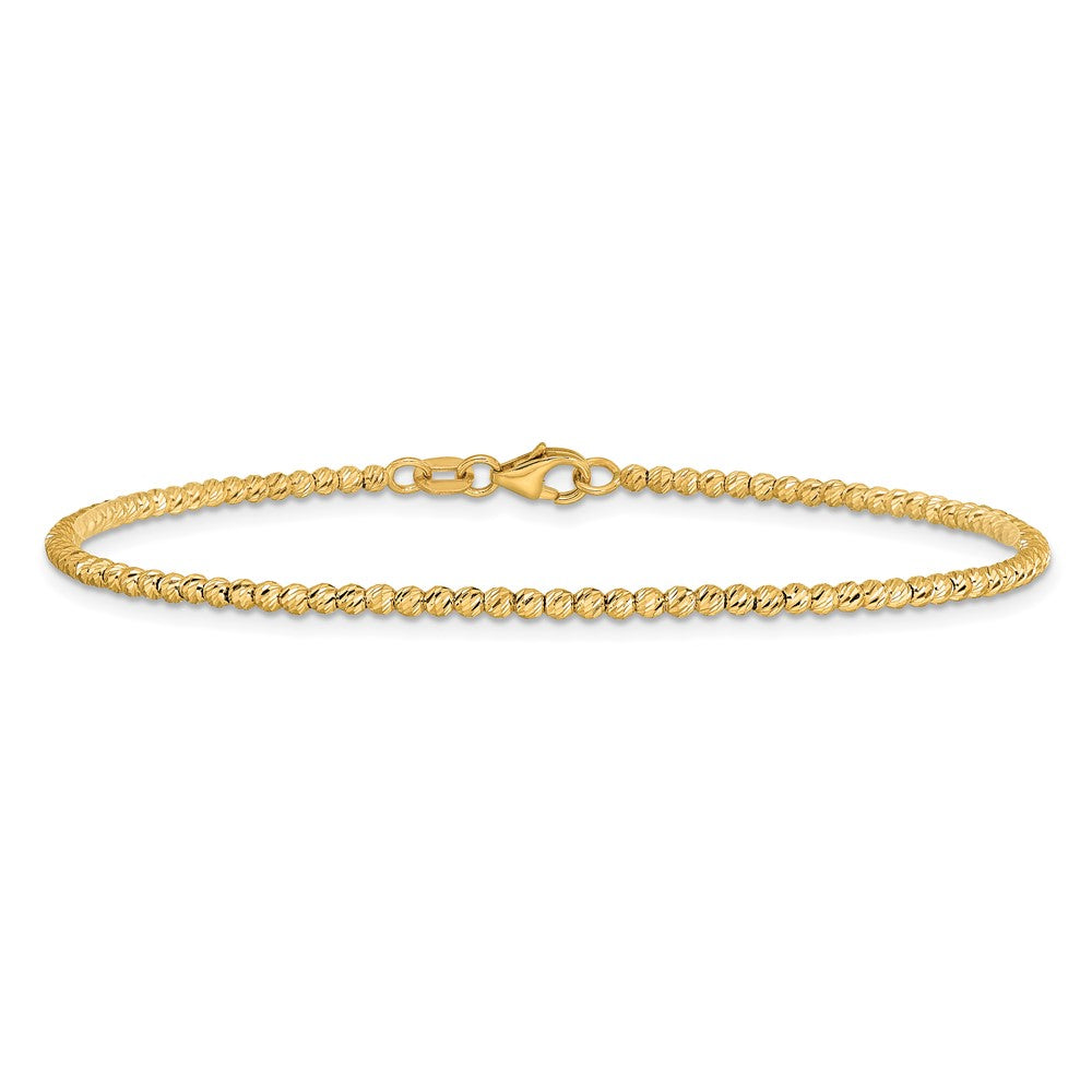 14K Polished and Diamond-cut Round Beaded 7.5 inch Bracelet