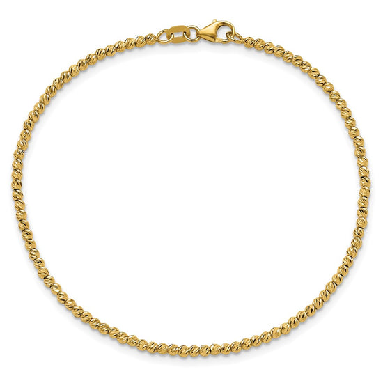 14K Polished and Diamond-cut Round Beaded 7.5 inch Bracelet