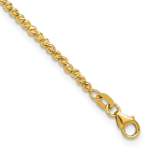 14K Polished and Diamond-cut Round Beaded 7.5 inch Bracelet