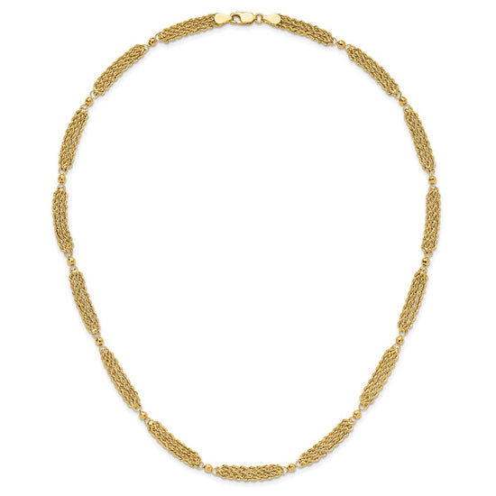 14k Polished Multi-Strand Diamond-cut Rope and Beaded 18.25 inch Necklace