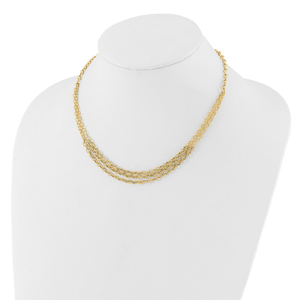 14K Polished and Textured Fancy Cable with 3-Strand Bib 17 inch Necklace