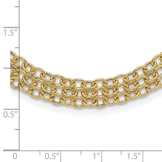 14K Polished and Textured Fancy Cable with 3-Strand Bib 17 inch Necklace