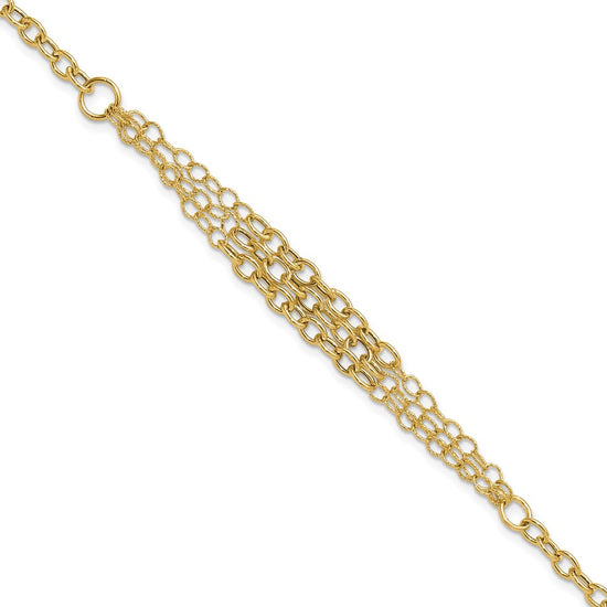 14K Polished and Textured Fancy Cable with 3-Strand Center 7.5 inch Bracelet Plus 0.5 inch Extender