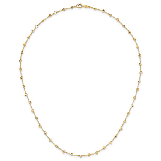 14K Polished and Diamond-cut Beaded 16 inch Necklace Plus 2 inch Extender