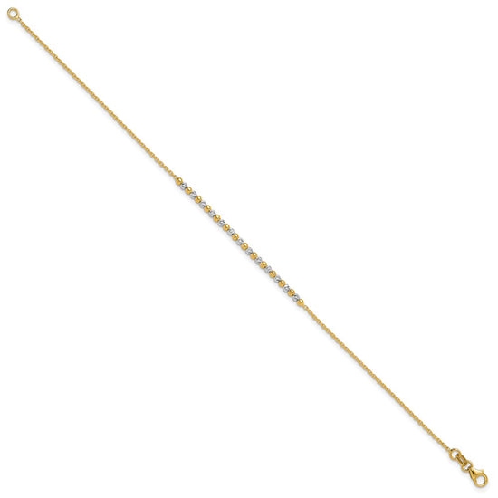 14K Two-tone Diamond-cut Beaded 7.5 inch Bracelet