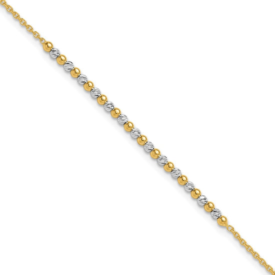 14K Two-tone Diamond-cut Beaded 7.5 inch Bracelet