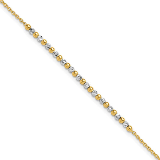 14K Two-tone Diamond-cut Beaded 7.5 inch Bracelet