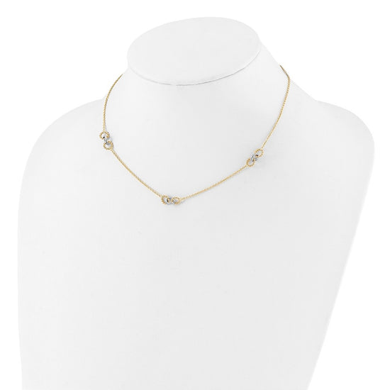 14K Two-tone Linked and Beaded Circles 3-Station 16 inch Necklace Plus 2 inch Extender