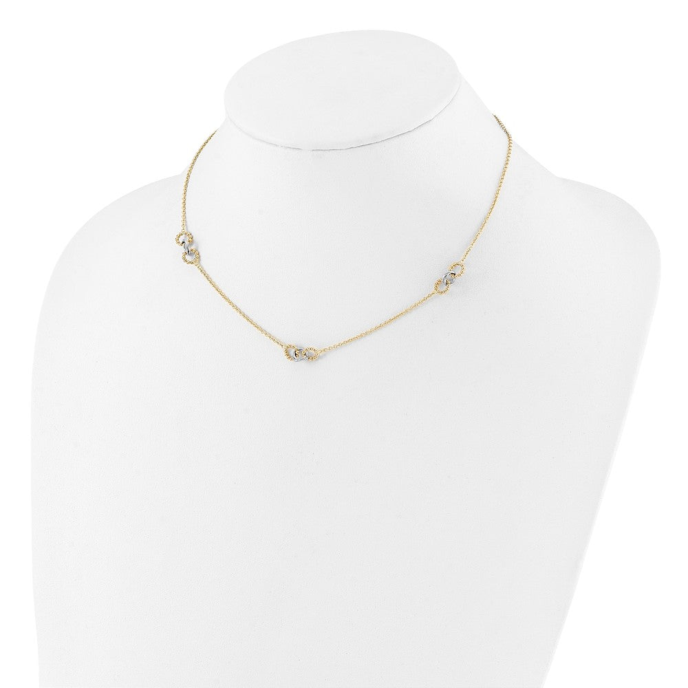 14K Two-tone Linked and Beaded Circles 3-Station 16 inch Necklace Plus 2 inch Extender