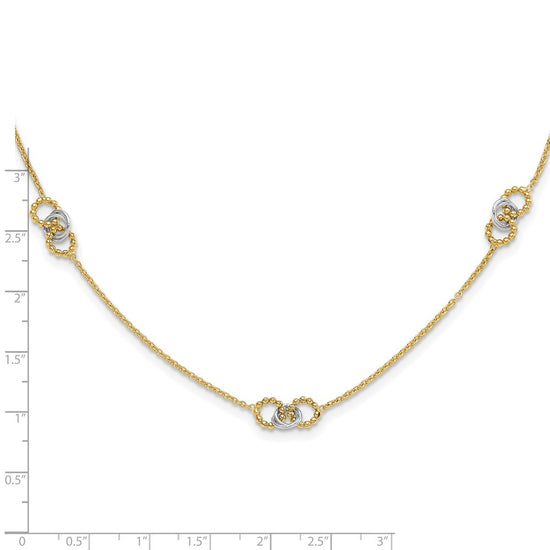 14K Two-tone Linked and Beaded Circles 3-Station 16 inch Necklace Plus 2 inch Extender