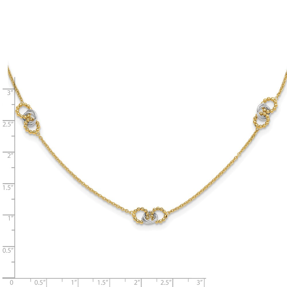 14K Two-tone Linked and Beaded Circles 3-Station 16 inch Necklace Plus 2 inch Extender